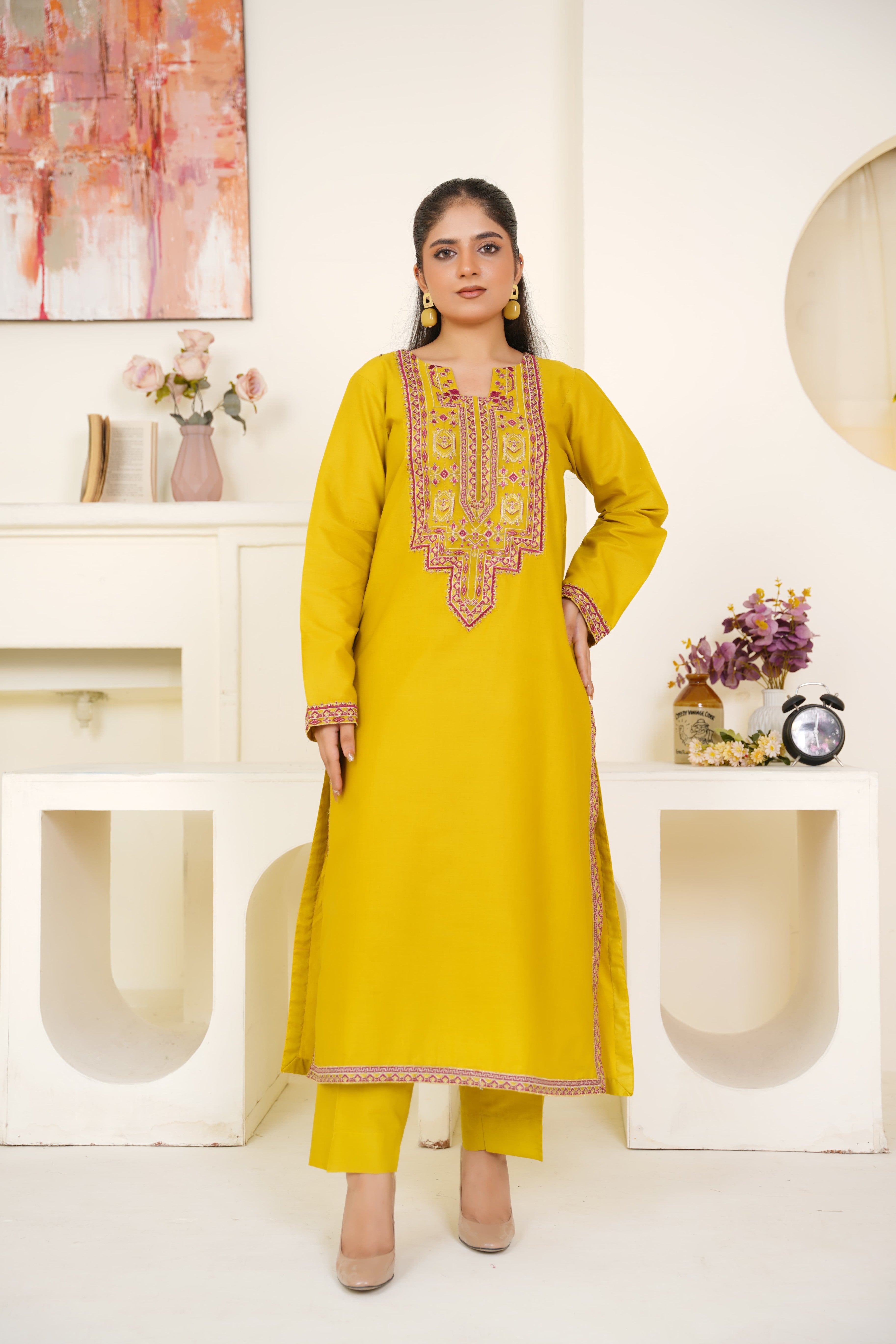 Sun Stone 2Pc - Embroidered Cambric Cotton Pret