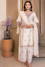 White Dusk 3Pc - Embroidered Cambric Cotton Pret