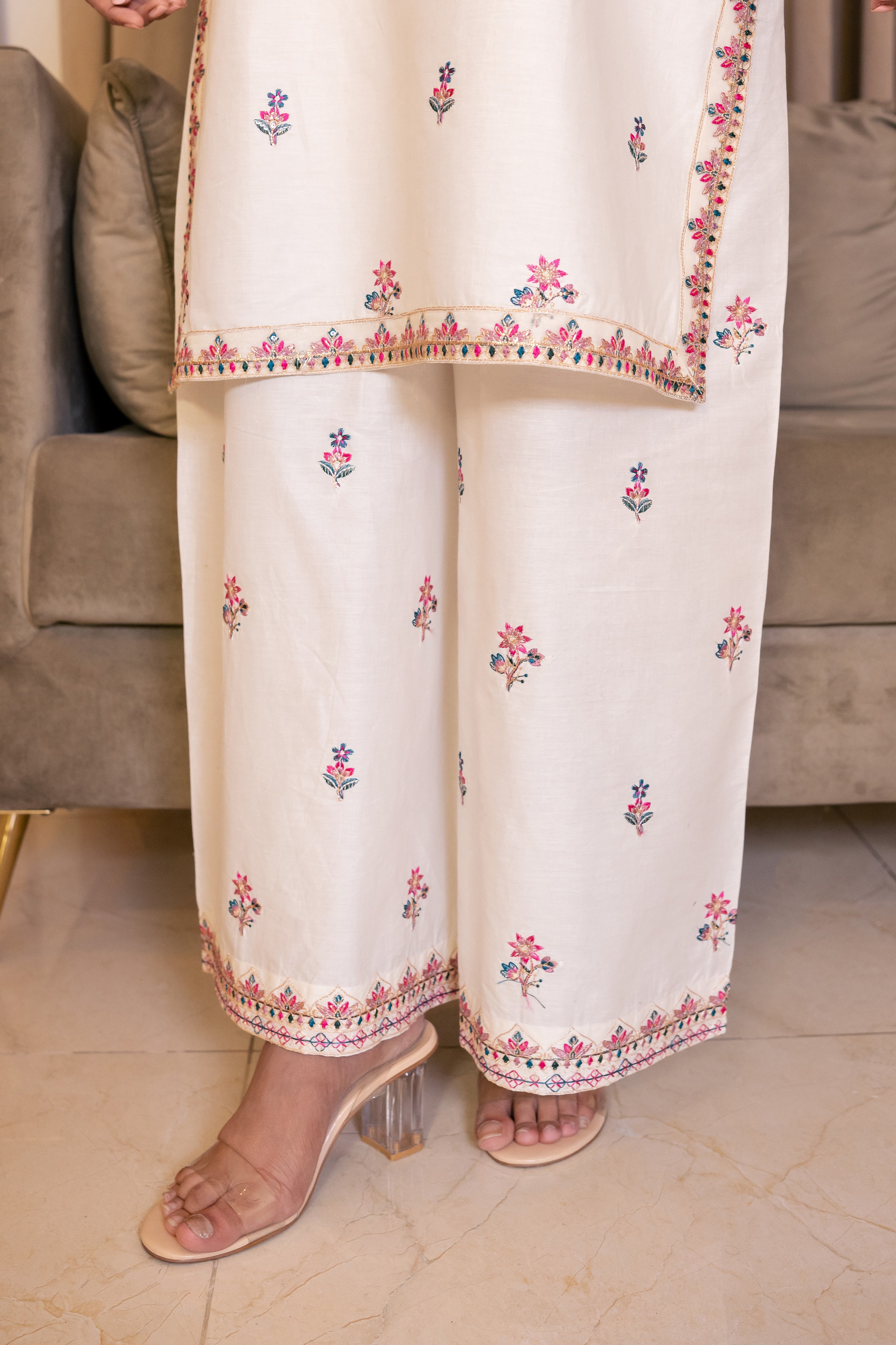 White Dusk 3Pc - Embroidered Cambric Cotton Pret