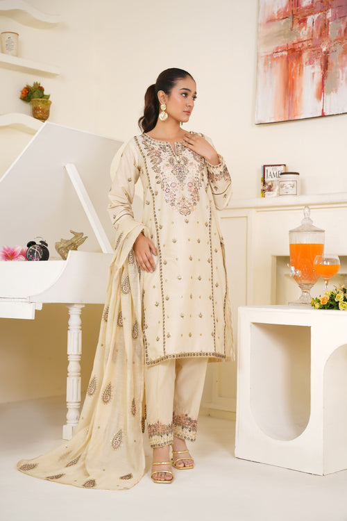 Dune 3Pc - Embroidered Cambric Cotton Pret