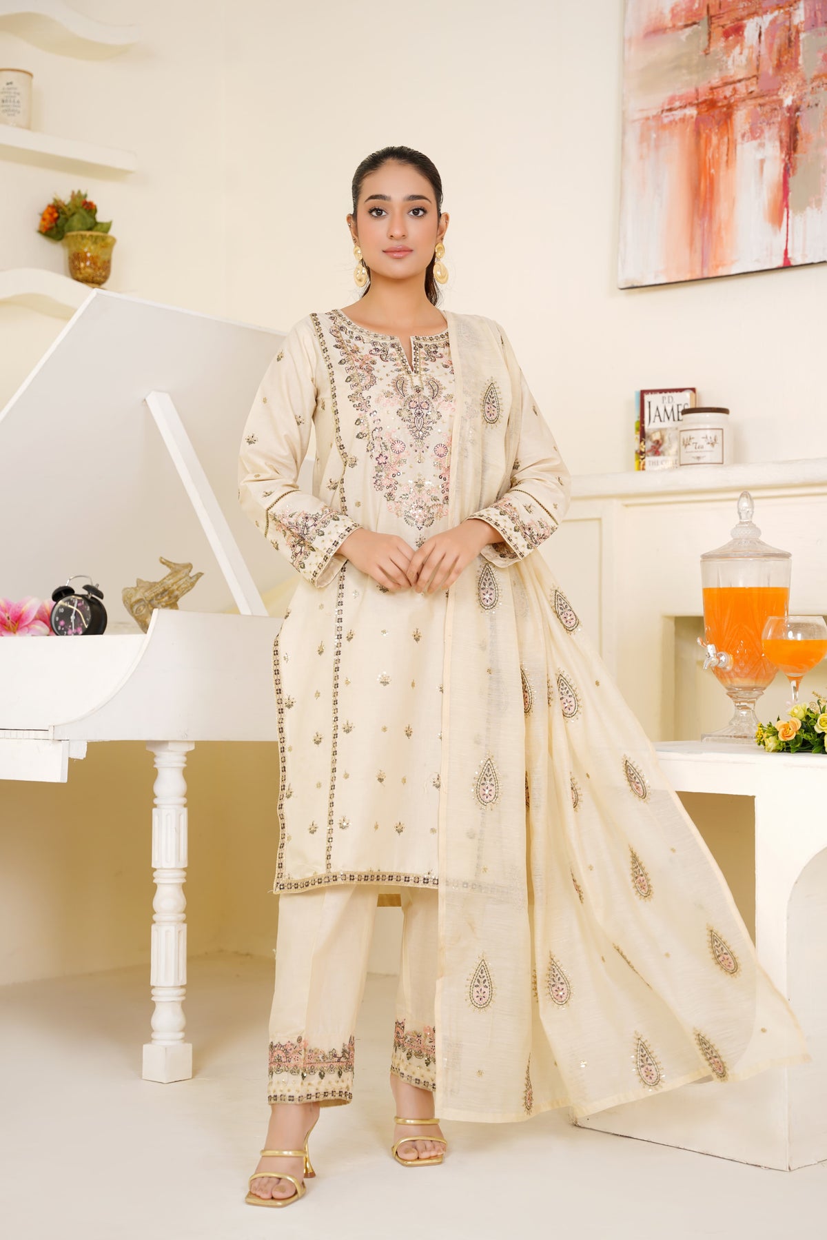 Dune 3Pc - Embroidered Cambric Cotton Pret