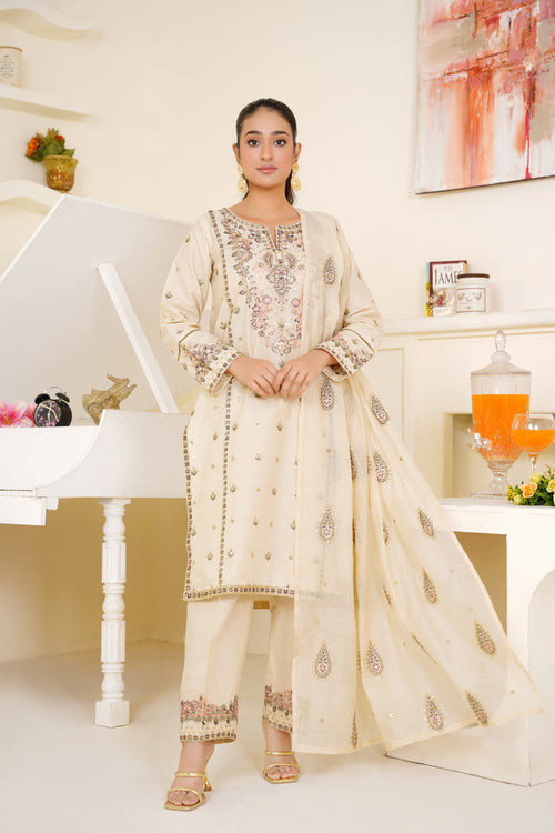 Dune 3Pc - Embroidered Cambric Cotton Pret