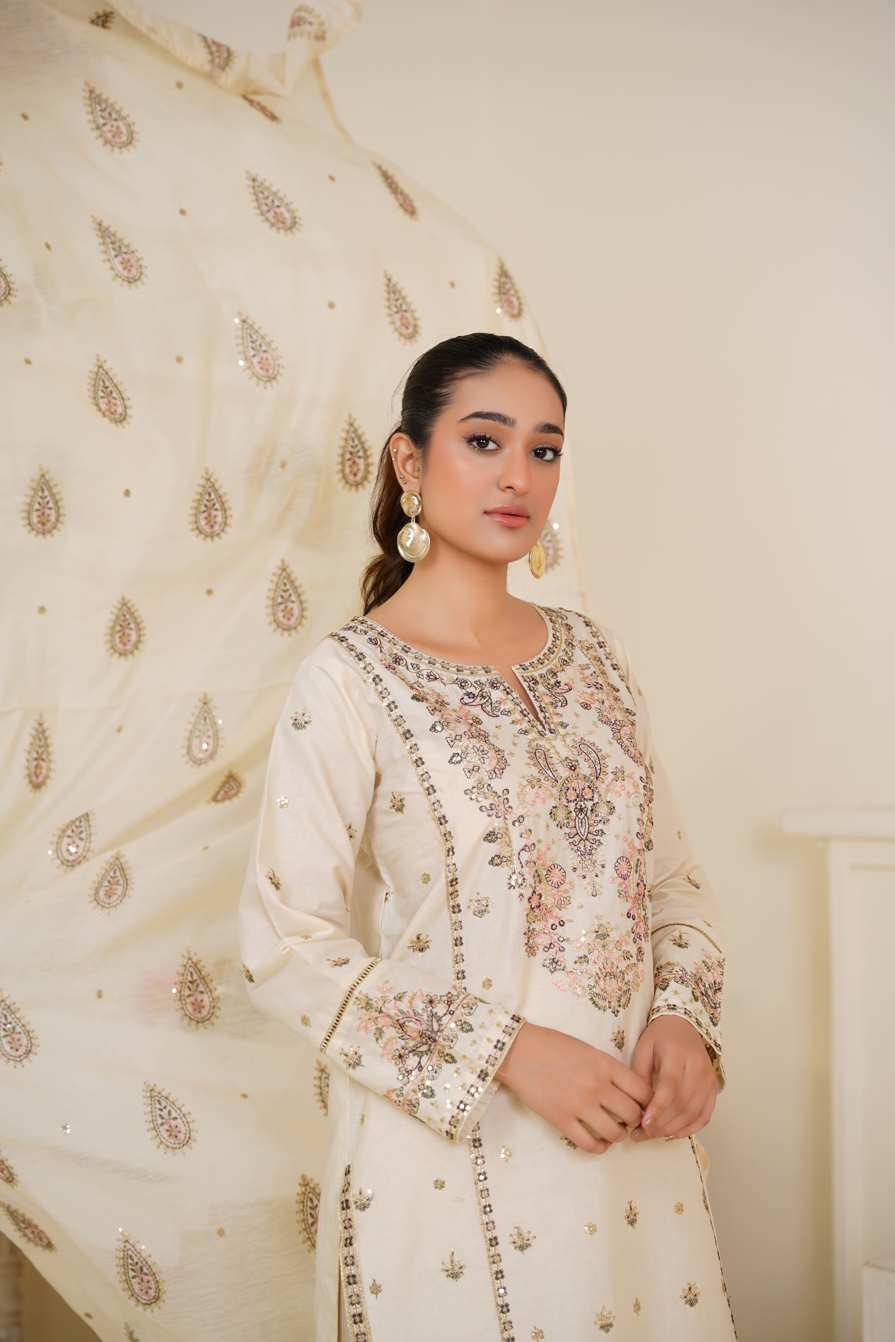 Dune 3Pc - Embroidered Cambric Cotton Pret