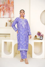 Lavender 2Pc - Embroidered Printed Cambric Cotton Pret