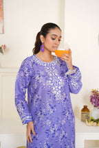 Lavender 2Pc - Embroidered Printed Cambric Cotton Pret