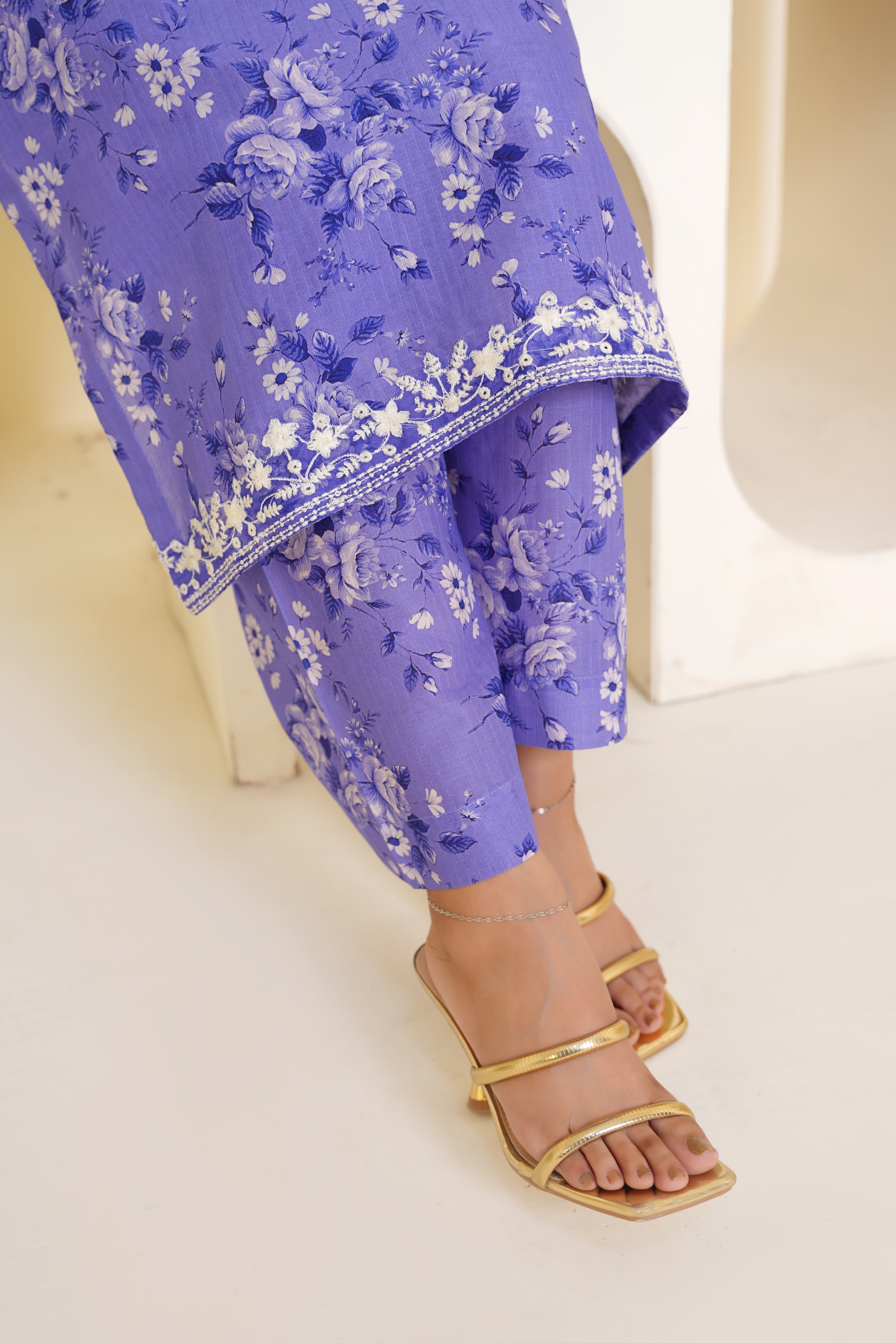 Lavender 2Pc - Embroidered Printed Cambric Cotton Pret