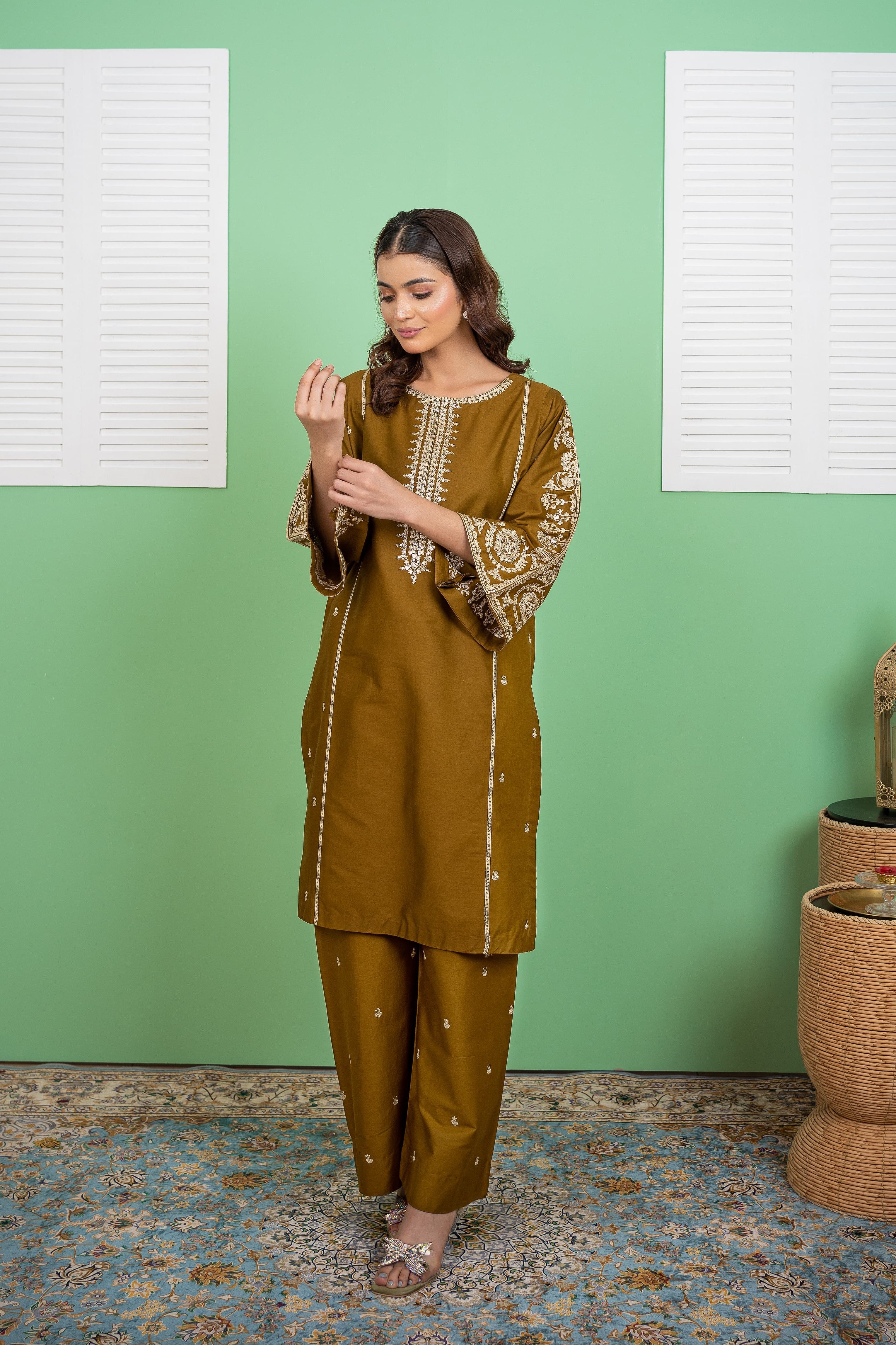Olive Bloom 2Pc - Embroidered Cambric Cotton Pret