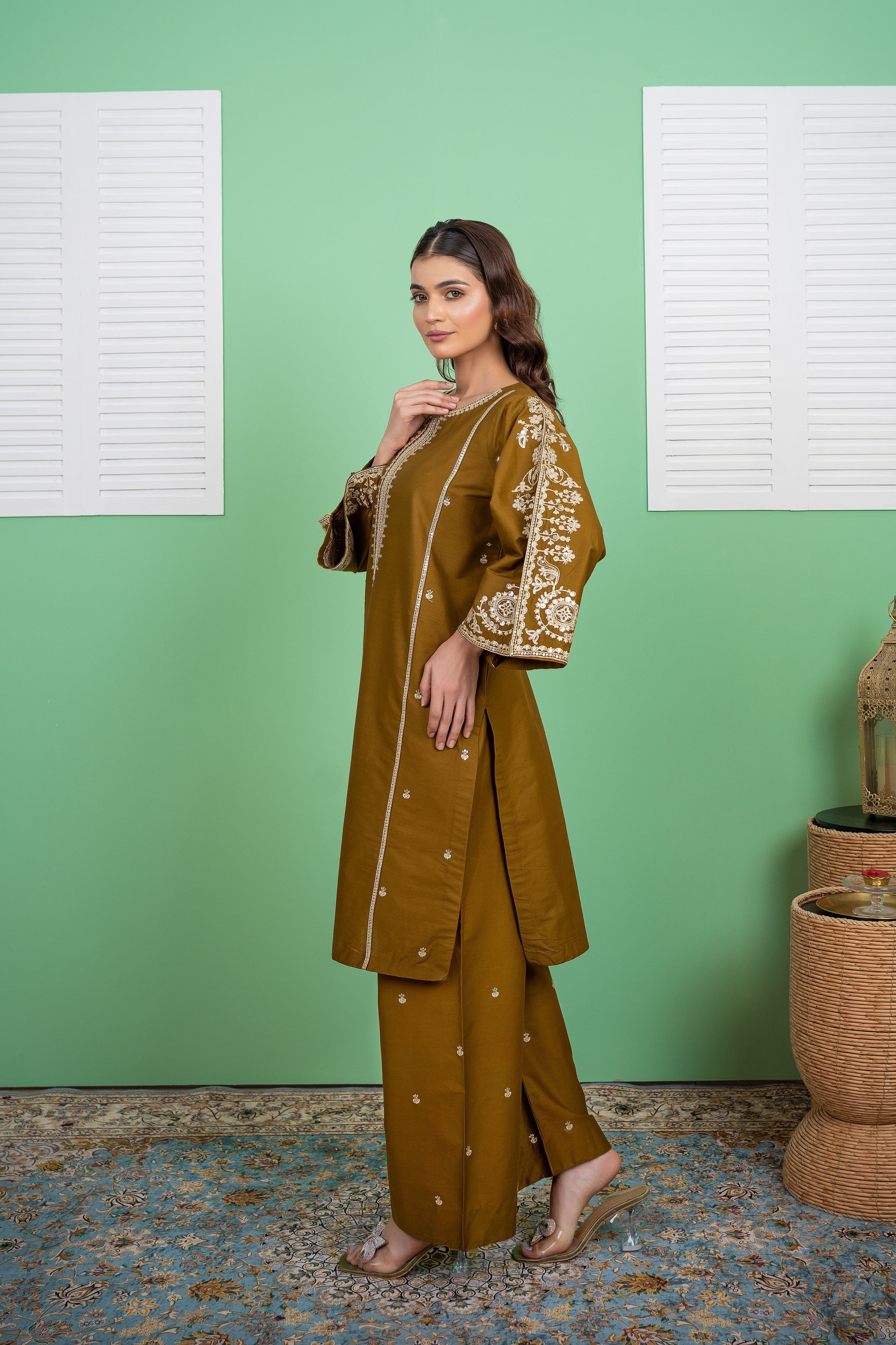Olive Bloom 2Pc - Embroidered Cambric Cotton Pret