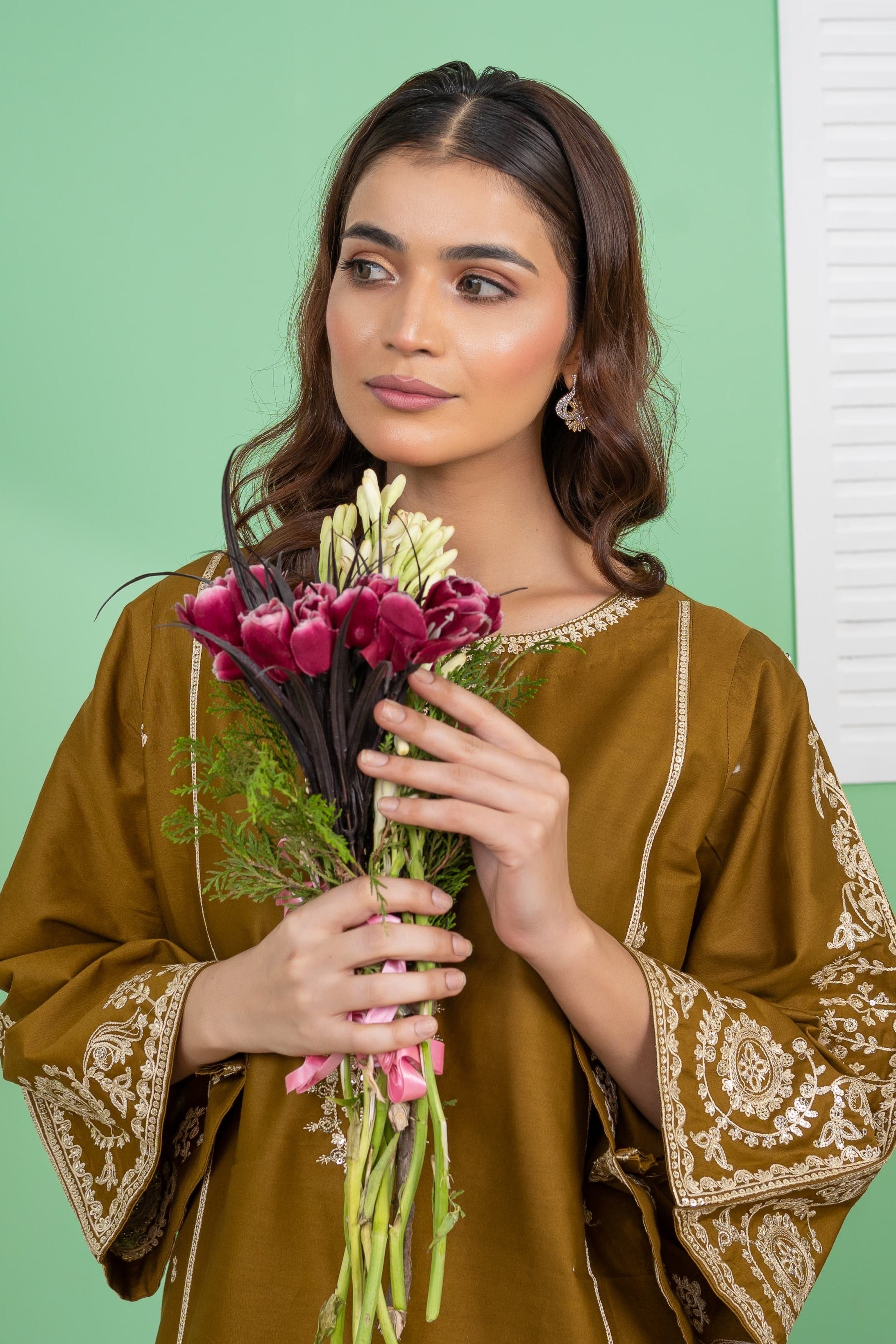 Olive Bloom 2Pc - Embroidered Cambric Cotton Pret