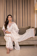 White Dusk 3Pc - Embroidered Cambric Cotton Pret