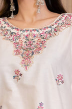 White Dusk 3Pc - Embroidered Cambric Cotton Pret