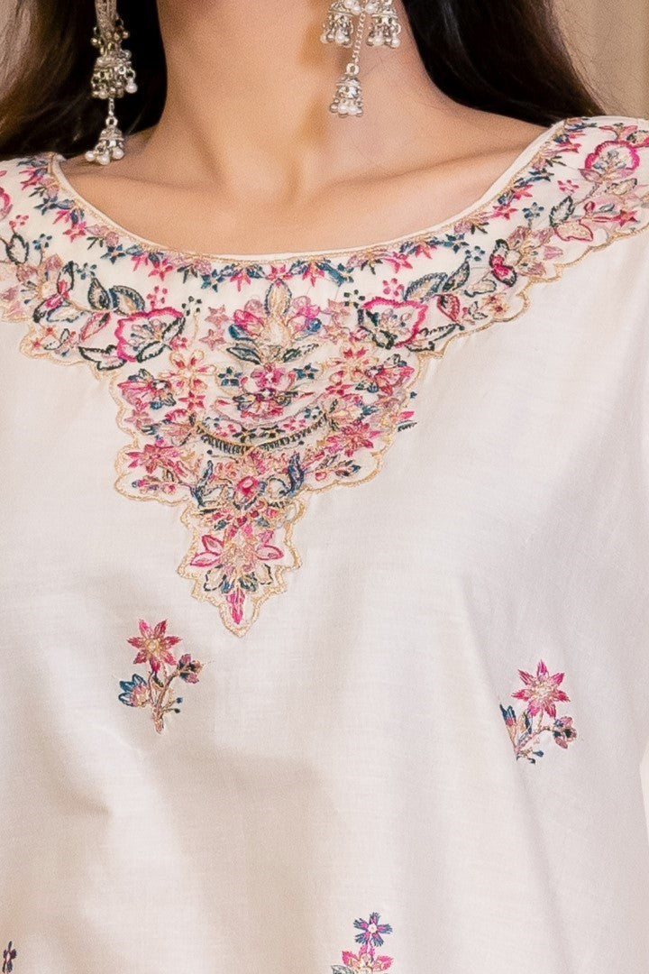 White Dusk 3Pc - Embroidered Cambric Cotton Pret